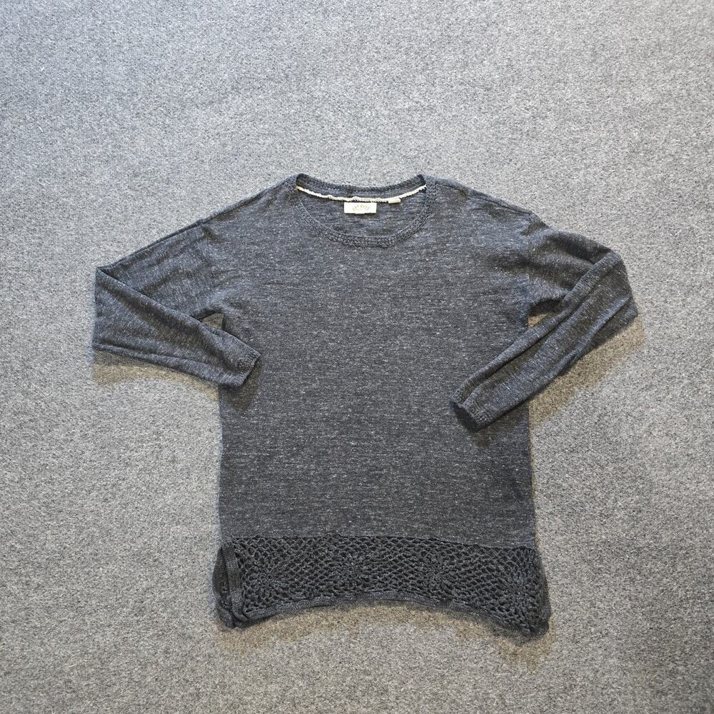 Fat Face Top Womens Size 4 Gray Crochet Hemline Long Sleeve Lightweight Capsule